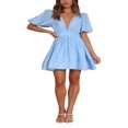 thumbnail image 2 of Ladies‘ Summer Casual A-line Dress in Solid Color with Deep V-Neckline, 2 of 5