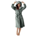 thumbnail image 1 of AherBiu Womens Robes Lightweight Fuzzy Fleece Warm Midi Bathrobe Soft Plush Belted Robe with Hood, 1 of 6