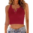 thumbnail image 1 of Kmbangi Women Ribbed Racerback Tank Tops Summer Casual Solid Color Button Sleeveless Crop T-shirt for Streetwear Club Wear, 1 of 6