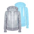 thumbnail image 1 of LMKIHUSA Womens Oversized Fleece Two Pack Jacket Long Sleeve Solid Color Coats Full Zip Hoodies Fall Sweatshirts Open Front Drawstring Jackets with Pockets 2025 Sky Blue,S, 1 of 2