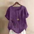 thumbnail image 2 of QATAINLAV T-Shirts à Manches Courtes pour Femmes Mode T-Shirts à Imprimé Papillon Hauts Décontractés Coupe Ample Col Rond Blouse en Lin Tenues d'Été de Plage Offres Éclair Violet XXXXXL, 2 of 5