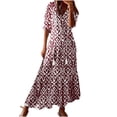 thumbnail image 1 of Weiqiqre Robe d'Été Bohème pour Femme 2025 à Volants, Manches Courtes, à Franges, Col en V, à Volants, Fluide, Ligne A, Maxi Robes, 1 of 8