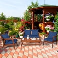 thumbnail image 3 of Costway 8PCS Patio Rattan Furniture Set Acacia Wood Frame Cushioned Sofa Chair Navy, 3 of 10