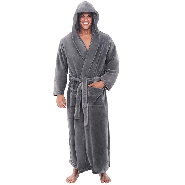 Intimates Men's Winter Plush Lengthened Shawl Bathrobe Home Clothes Long Sleeved Robe Coat L