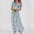 thumbnail image 4 of LOVZFMLL Robe Courte Imprimée Aguichant et Décontractée pour Femme, Manches Courtes, Col en V, Longueur Genou, Bleu Clair, Taille 3TG,, 4 of 7