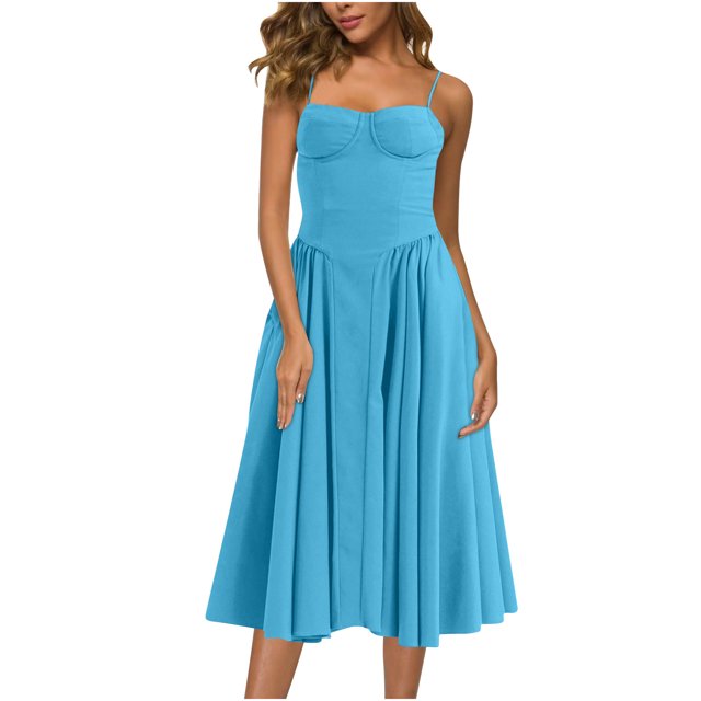 Gspmoly Robe pour Femmes, Robe de Mode pour Femmes de Couleur Unie Style Dopamine à Bretelles Réglables avec Poches, Robe à Bretelles à Encolure Ronde, Robes de Cocktail pour Femmes jusqu'à 60 % de Rabais