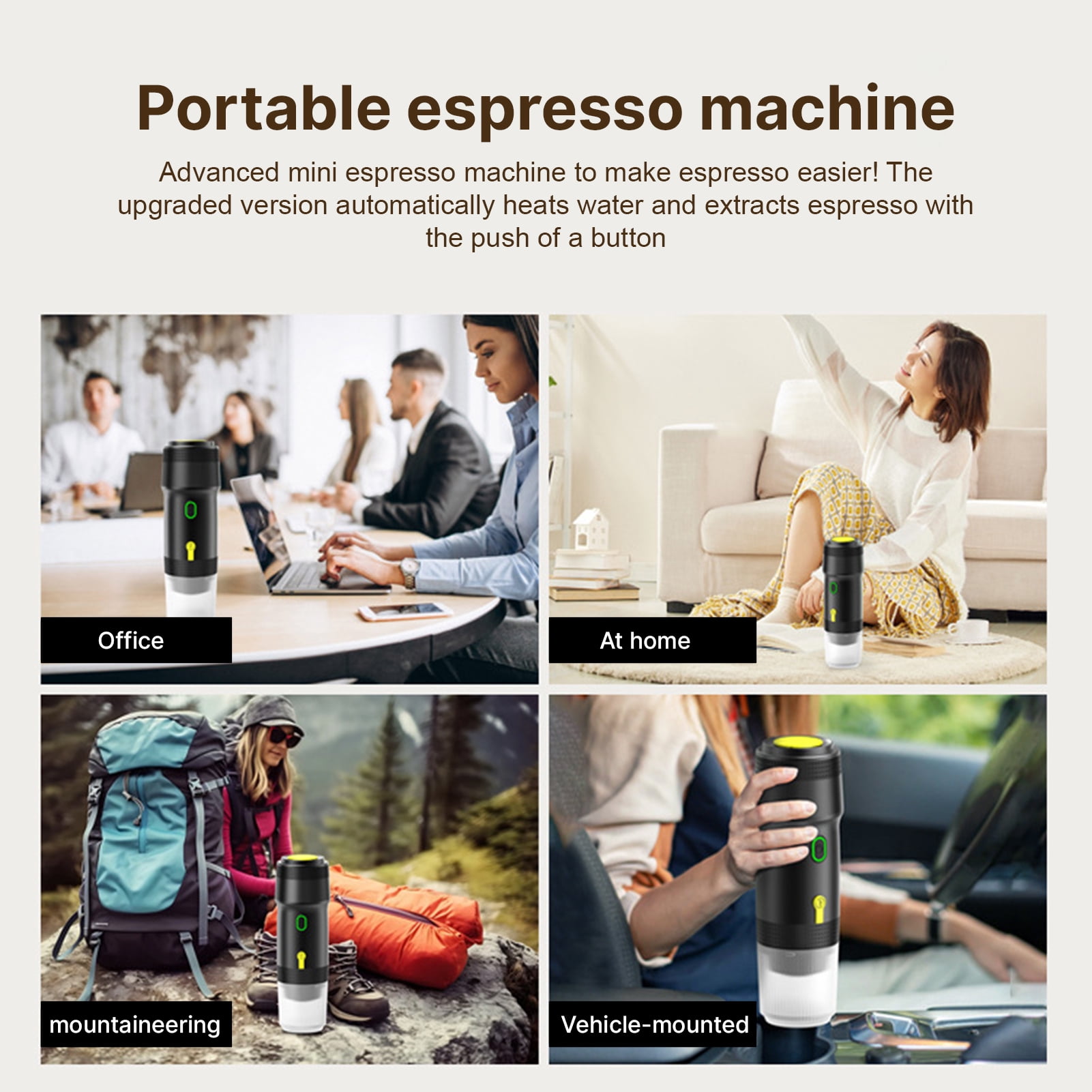 Mini Portable Coffee Machine for Car Home Travel 3 in 1 Cordless Electric Coffee Maker Work With Capsule and Ground Coffee Mini Cold Brew and Heating Coffee Maker with 120ml Cup