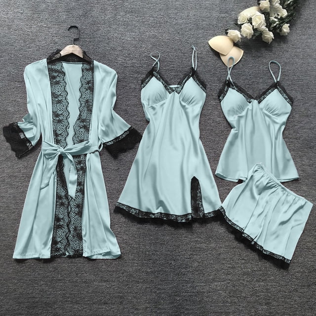 DPTALR Lingerie Femme Robe en Soie Dentelle Ensemble de Pyjama