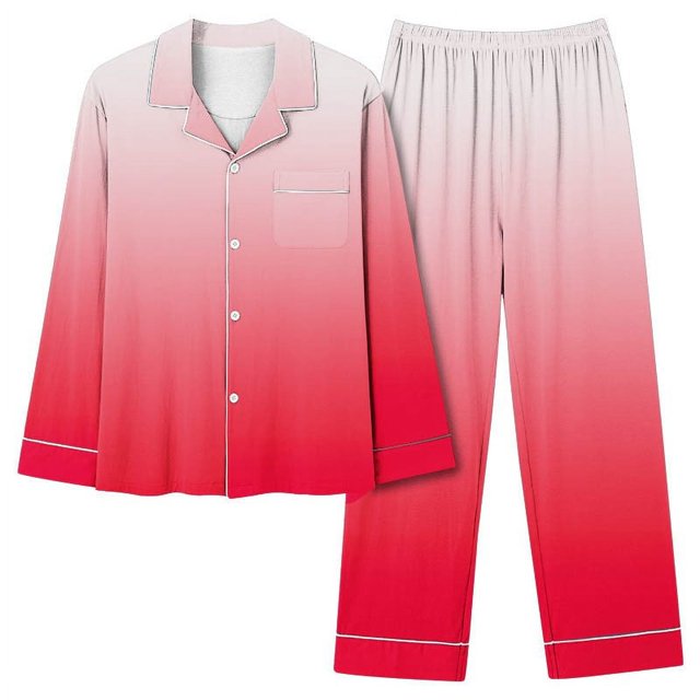KIHOUT Pajama Sets for Women 2 Piece Gradation Printing Lapel Long Sleeve Button Shirt Loose Pants Comfortable Lounge Set