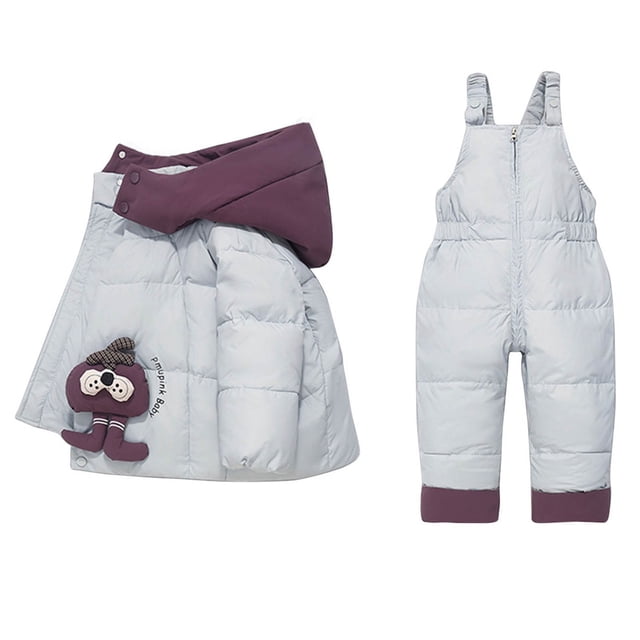 RXMEKW Insulated Down Jacket And Overalls Set For Toddlers Winter Ski Suit With Snap Crotch For Boys And Girls In Blue
