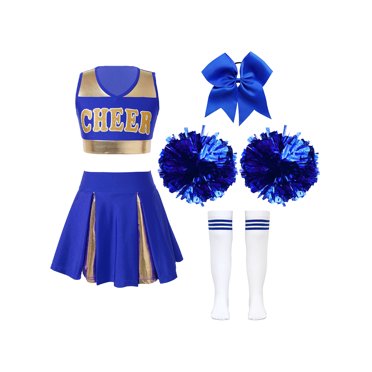 inhzoy Little Girls Cheer Leader Uniform Cheerleading Outfit Crop Top Pleated Skirt Set Halloween Carnival Party Dress A Blue 12