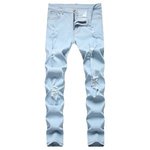 Mens Jeans Men's White Jeans Breathable Slim Skinny Jeans Denim Pants Jeans De Travail Homme Light Blue S