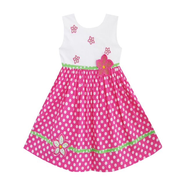 Robe Fille Rose à Pois Fleur Brodée Robe d'Été Vêtements Enfants 3 Ans