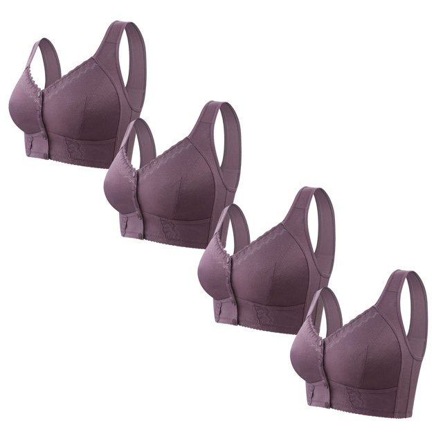 Timegard Wireless Bras for Women 4pc Front Closure Full Support Wide Strap Breathable Comfy Daily Bras