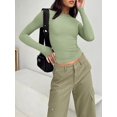 thumbnail image 2 of ORUYROP Womens Long Sleeve Fall Fashion 2023 Crop Tops Basic Layering Workout Slim Fitted T Shirts Y2K Tops, 2 of 5