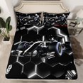 thumbnail image 1 of YST Black Race Car Fitted Sheet Queen Neon Honeycomb Racing Car Games Bedding Set For Kids Boys Teen,Racing Helmet Wheel Checkered Flag Bed Sheets Soft Breathable Fitted Bed Sheets, 1 of 4