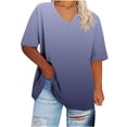 thumbnail image 2 of Ovbmpzd V-Neck Ladies Tops Short Sleeve Navy Plus Size Gradient Color Comfy Blouses Womens Vest Tops XXL, 2 of 6