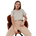 thumbnail image 1 of T-shirts à Manches Courtes Surdimensionnés pour Femmes, Col Rond, Coupe Ample, T-Shirt d'Entraînement, Hauts Décontractés d'Été, Coton, Gris Pâle, 4TG, 1 of 8