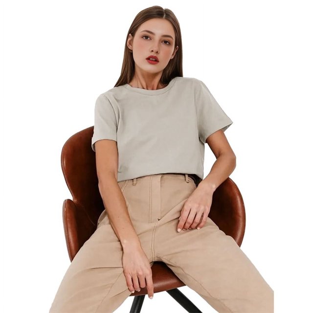 T-shirts à Manches Courtes Surdimensionnés pour Femmes, Col Rond, Coupe Ample, T-Shirt d'Entraînement, Hauts Décontractés d'Été, Coton, Gris Pâle, 4TG