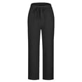 thumbnail image 3 of Yuyuzo Womens Cotton Linen Pants Drawstring High Waisted Lounge Pants Straight Leg Cropped Trousers, 3 of 5
