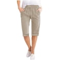 thumbnail image 1 of Summer Clearance 2025! Womens Plus Size Pants,Women Solid Color High Waisted Elastic Drawstring With Pocket Cotton And Linen Five Quarter Pants, 1 of 5