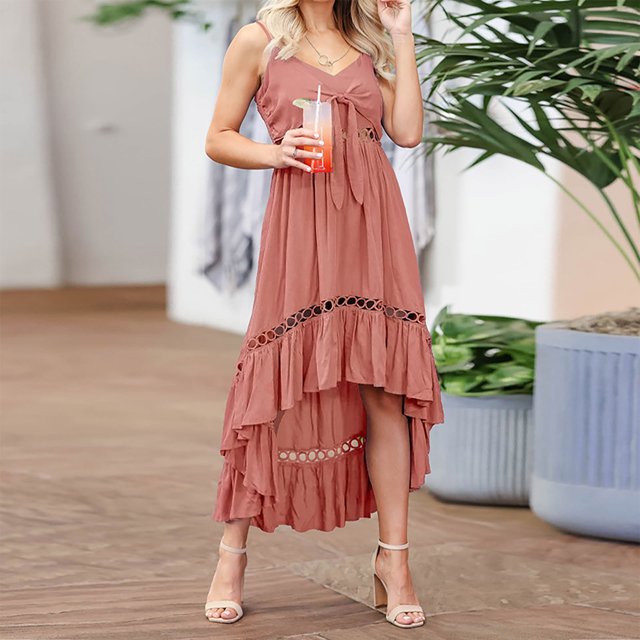 Babysbule Robes d'Été pour Femmes Mode Dames Décontracté Imprimé Col en V Camisole Sans Manches Gilet Longue Robe de Soirée Jupes