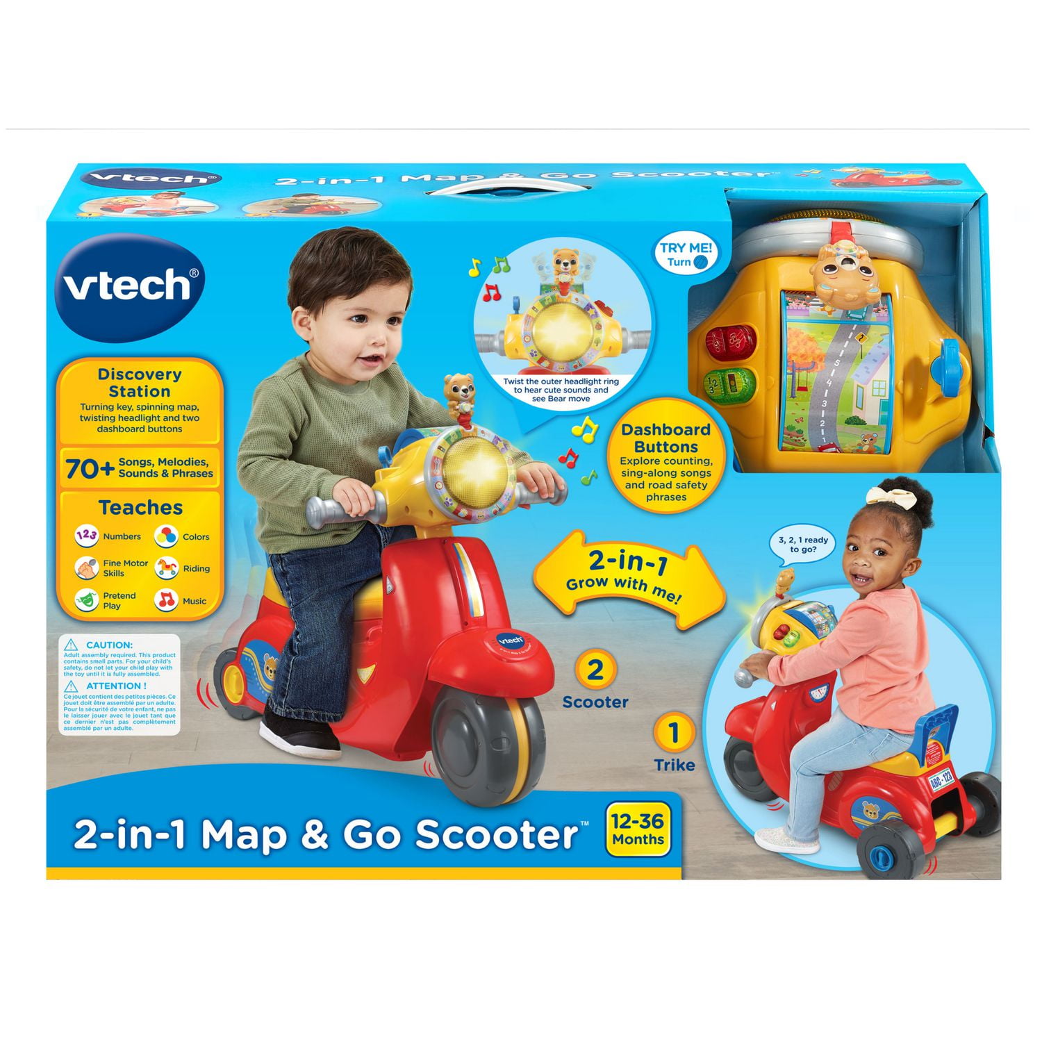 VTech Porteur scooter interactif 2 en 1 - Trottinette transformable pour tout-petits - Version anglaise