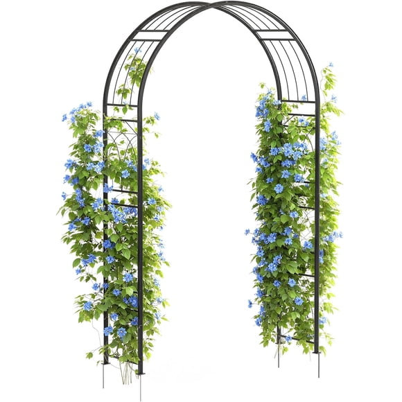 QinaQin 8FT Black Garden Arch Arbor with Ground Stakes for Outdoor Climbing Plants