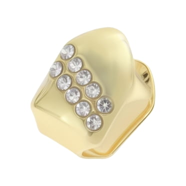 Unique Bargains 1 Ensemble de Faux Grils à Dents Mode Double Rangée Diamant pour Cadeau Hip Hop Ton Or