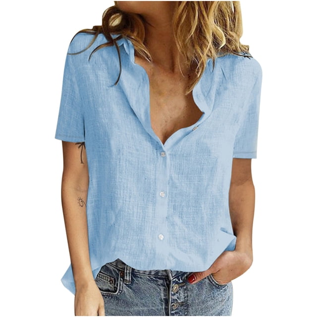 Babysbule Cardigans pour Femmes Liquidation Mode Femme Été Bouton Couleur Unie Chemise à Manches Courtes Haut Cardigan
