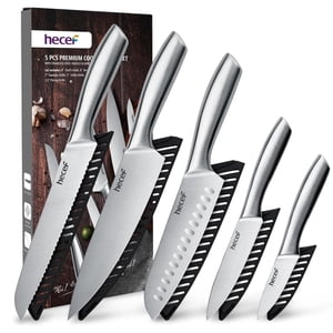 Hecef 5-PCS Couteau de cuisine en acier inoxydable au carbone élevé avec poignée ergonomique et couvercles de lame