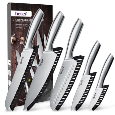 Hecef 5-PCS High Carbon Stainless Steel Kitchen Knife Set with Ergonomic Handle and Blade Covers