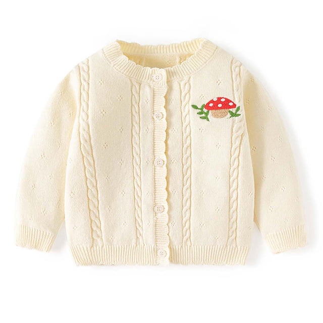 Zwiiyzr 2025 Girls' Cardigan Sweater Long Sleeve Round Neck Button Down Cute Knit Cardigan Fall Baby Clothes 0-3T Beige