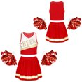 thumbnail image 1 of Xnihocha Costume de Cheerleading pour Filles, Uniforme de Chef de Cheerleading, Ensemble de Fête avec Jupe Plissée et Pompons Rouge 10, 1 of 6