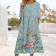 thumbnail image 3 of Long Sleeve Dress Women Womens Fashion Printed Short Sleeve Round-Neck Long Dress Long Sleeve Summer Dress Summer Long Dress for Women Long Summer Dress for Women, 3 of 4