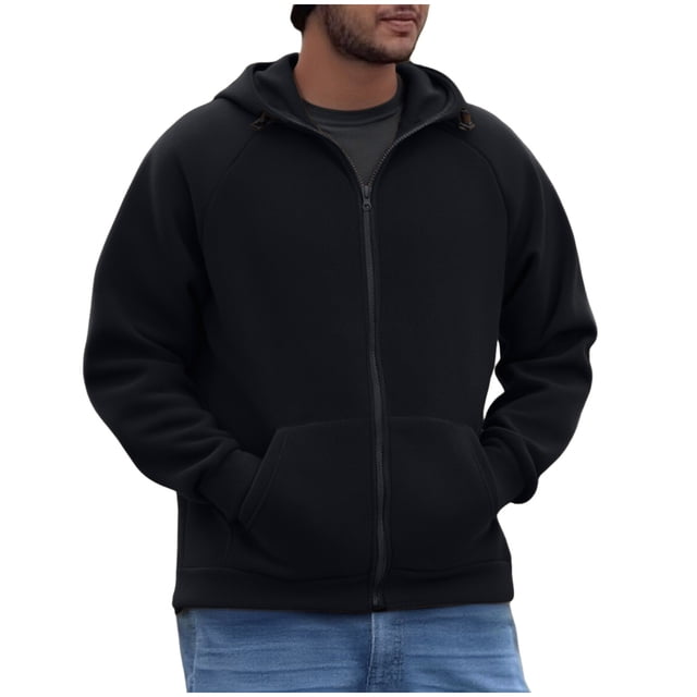 Fleece Jacket Mens Versatile Long Sleeve Hooded Zipper Fleece Sweatshirt Jacket Hooded Sweatshirt Men