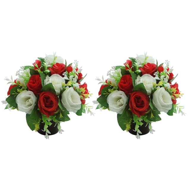 Realistic Silk Cemetery Flowers - Plastic Base, Low Maintenance & Lifelike Design - Memorial Decor for Graves/Home in Remembrance Events