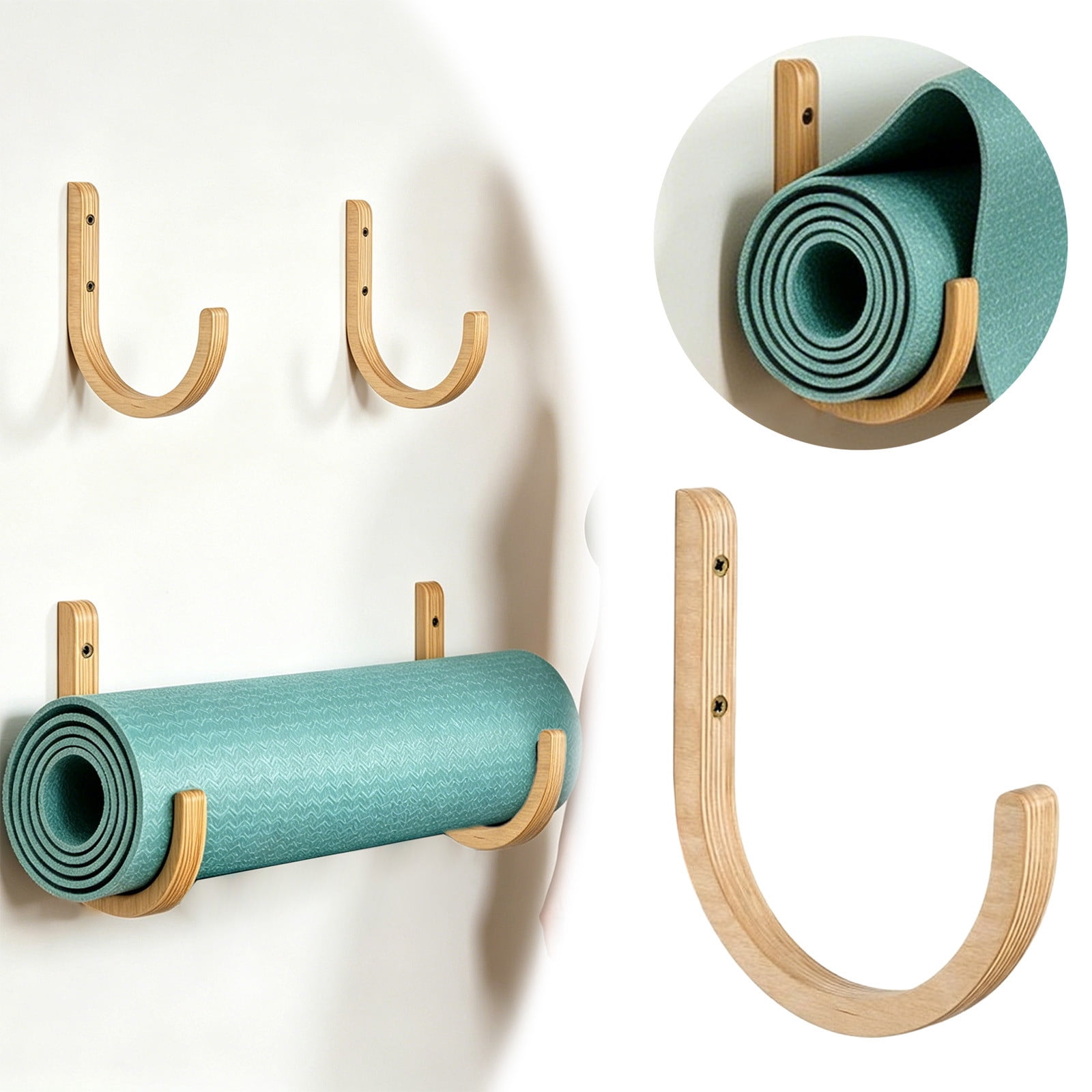 Wooden Yoga Mat Storage Rack 20x16cm 2 Wall Mounted Holder With Screws Organizer For Fitness | Exercise Yoga Mat Resistance Bands Indoor