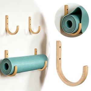 Wooden Yoga Mat Storage Rack 20x16cm 2 Wall Mounted Holder With Screws Organizer For Fitness | Exercise Yoga Mat Resistance Bands Indoor
