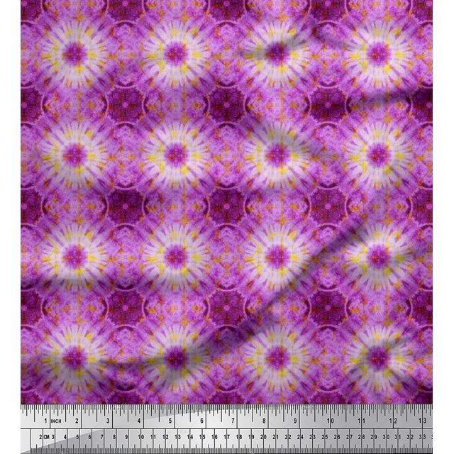 Soimoi polyester Crepe Fabric Check Tie-Dye Printed Craft Fabric by the Yard 52 Inch Wide