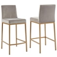 thumbnail image 2 of Set of 2 Contemporary Velvet & Metal 26'' Counter Stool in Grey & Gold Leg, 2 of 5