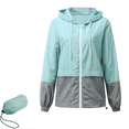 thumbnail image 5 of Opperiaya Women Packable Rain Jacket Outdoor Color Block Hooded Windbreaker, 5 of 5