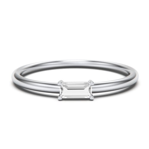 East-West Stackable Baguette Birthstone Ring - Cubic Zirconia / White Topaz (April)