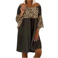thumbnail image 1 of Fridja Femmes Casual Léopard Imprimé Coutures en Vrac Grande Taille Robe en Lin de Coton, 1 of 6