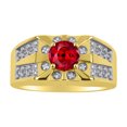 thumbnail image 1 of RYLOS Men's Rings 14K Yellow Gold Designer Starburst 7MM Round Gemstone & Diamond Ring Ruby July Birthstone Rings Size 10, 1 of 7