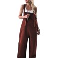 thumbnail image 3 of Women's Sleeveless Linen Wide Leg Jumpsuit Rompers Overalls Harem Pants, 3 of 3