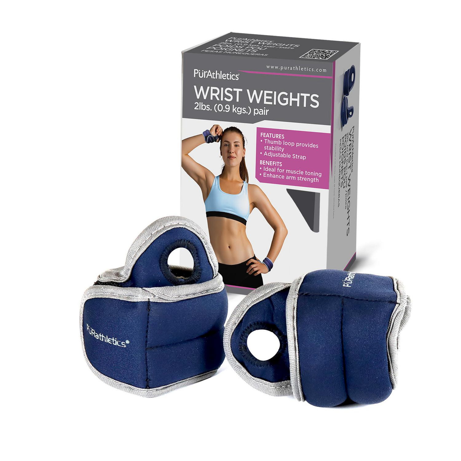 PurAthletics 2lb Wrist Weights with Thumb Loop - WTE100852