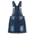 thumbnail image 2 of KIDSCOOL SPACE Baby Little Girls Skirt,Ripped Soft Strechy Denim Girls Summer Overalls Dress,Deep Blue,4-5 Years, 2 of 7