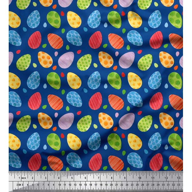 Soimoi Polyester Crepe Fabric Egg Easter Print Fabric by Yard 52 Inch Wide
