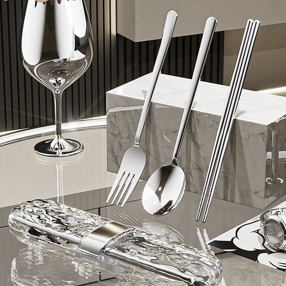 Stainless Steel Cutlery Set 3Pcs Stainless Steel Portable Cutlery Set with Storage Box Spoon Fork Chopsticks for Camping Office and School Lunches 8.07x2.05" JASKFLY